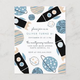 Postal De Invitación Partido de cumpleaños del espacio exterior del buq