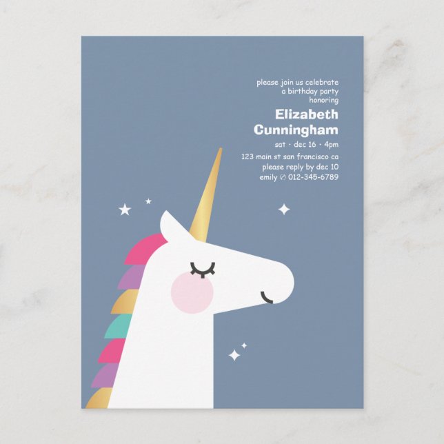 Postal De Invitación Partido de Cumpleaños Moderno y Cute Rainbow Unico (Anverso)