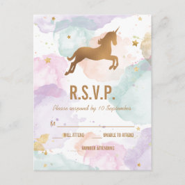 Postal De Invitación Partido de Cumpleaños Pastel Unicornio RSVP