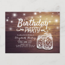 Partido de Cumpleaños Rustic Wood Mason Jar String