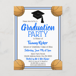 Postal De Invitación Partido de Graduación Azul y Negro del Baloncesto