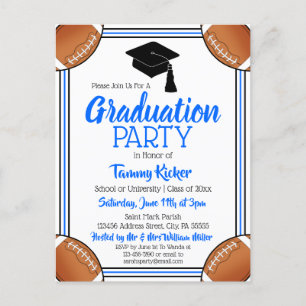 Postal De Invitación Partido de graduación azul y negro del fútbol