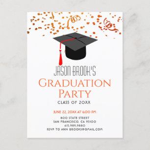 Postal De Invitación Partido de Graduación Confetti, Purpurina de Oro n