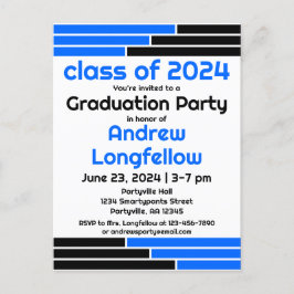 Postal De Invitación Partido de Graduación de Bares Azules y Negros