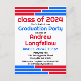 Postal De Invitación Partido de Graduación de Barras Rojas y Azules
