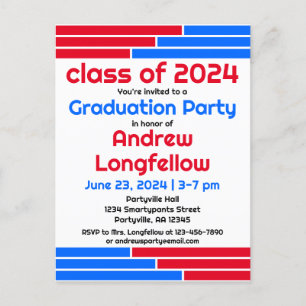 Postal De Invitación Partido de Graduación de Barras Rojas y Azules