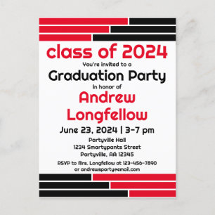 Postal De Invitación Partido de Graduación de Barras Rojas y Negras