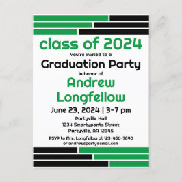 Postal De Invitación Partido de Graduación de Barras Verdes y Negras