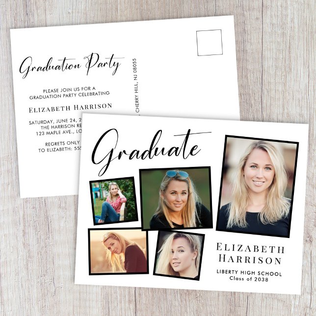 Postal De Invitación Partido de graduación de Collage de fotos moderno (Modern Photo Graduation Magnet Announcement)