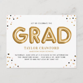 Postal De Invitación Partido de Graduación de Confetti de globo de Reli