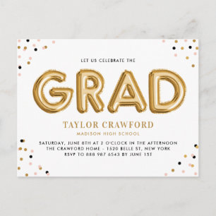 Postal De Invitación Partido de Graduación de Confetti de globo de Reli