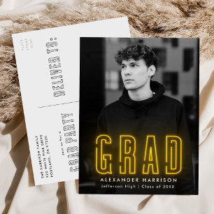 Postal De Invitación Partido de Graduación de Foto Neon Amarillo Modern