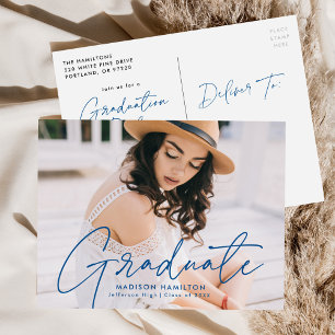 Postal De Invitación Partido de Graduación de Fotografía con Guión Azul