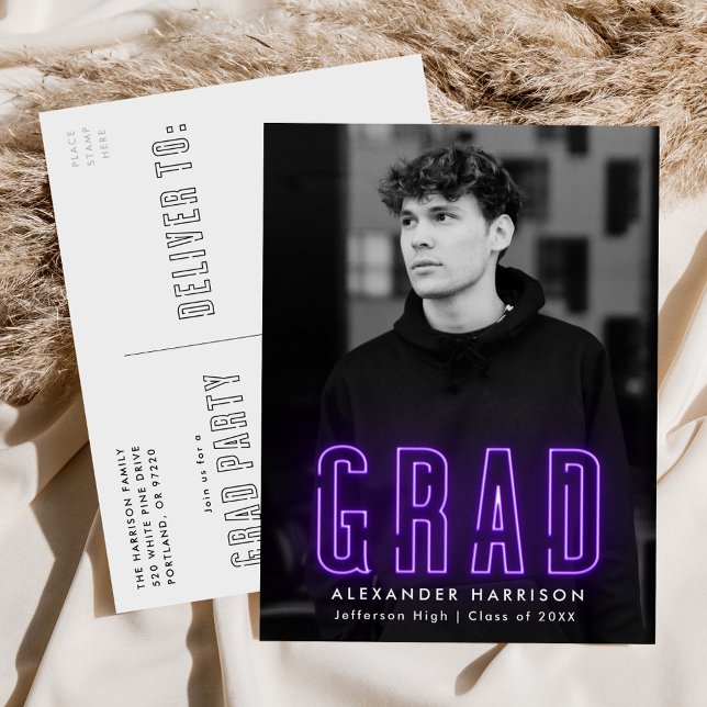 Postal De Invitación Partido de Graduación de Fotografía de Neón Morado (Subido por el creador)