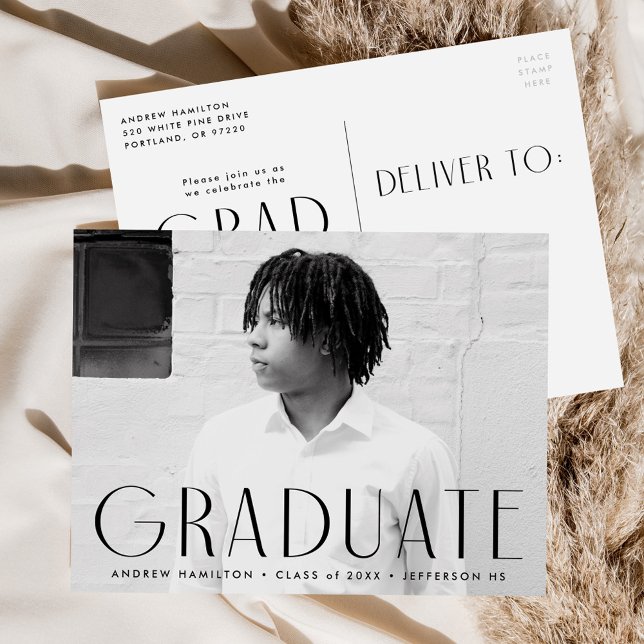 Postal De Invitación Partido de graduación de fotografía negra de simpl (Subido por el creador)