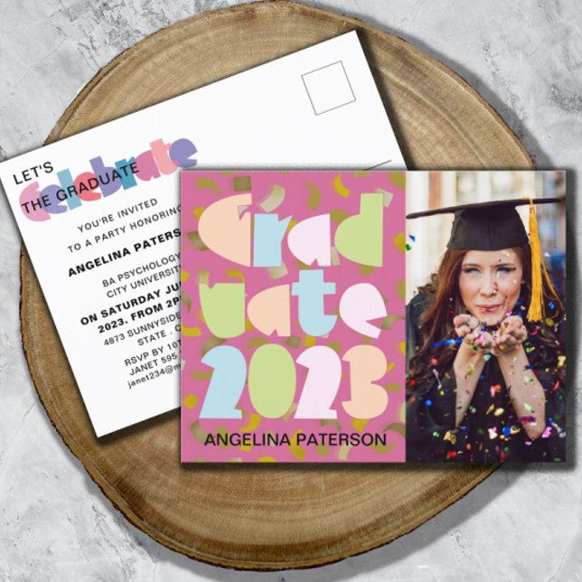 Postal De Invitación Partido de Graduación de Fotografía Pastel y Confe (Subido por el creador)