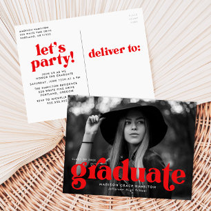 Postal De Invitación Partido de Graduación de Fotografía Roja en Audaci