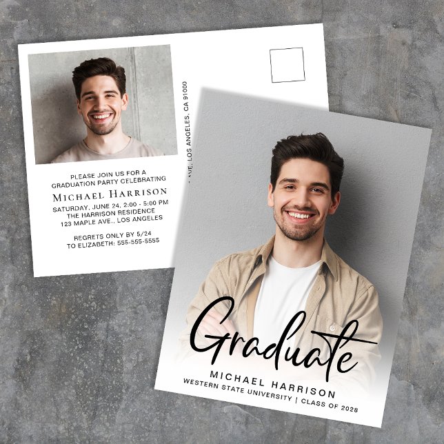 Postal De Invitación Partido de Graduación de Fotos con Guión Moderno (Subido por el creador)