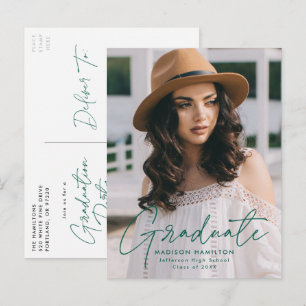 Postal De Invitación Partido de Graduación de Fotos de Guión Verde Mode
