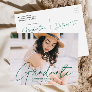 Postal De Invitación Partido de Graduación de Fotos de Guión Verde Mode