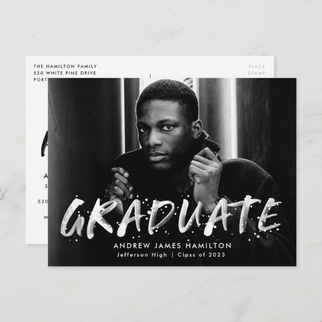 Postal De Invitación Partido de Graduación de la Foto de Paint Splatter (Anverso / Reverso)