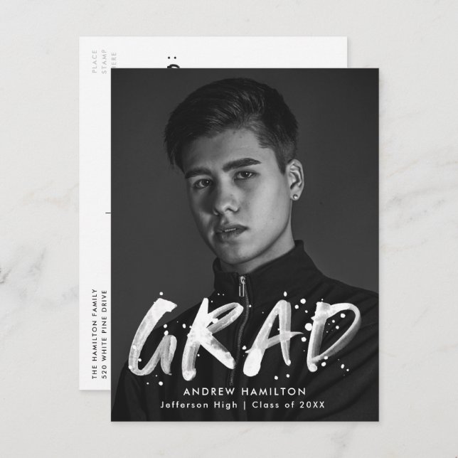 Postal De Invitación Partido de Graduación de la Foto de Paint Splatter (Anverso / Reverso)