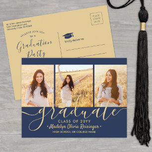 Postal De Invitación Partido de Graduación de la Marina Moderna Azul y 