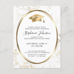 Postal De Invitación Partido de Graduación de Mármol de Oro Cap y Tasse