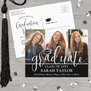 Postal De Invitación Partido de Graduación Guión Blanco y Negro 3 Foto