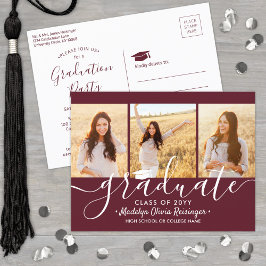 Postal De Invitación Partido de Graduación: Marrón moderno y foto blanc