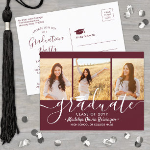 Postal De Invitación Partido de Graduación: Marrón moderno y foto blanc
