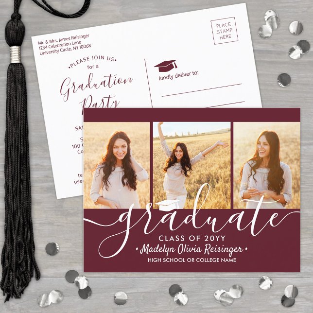 Postal De Invitación Partido de Graduación: Marrón moderno y foto blanc (Subido por el creador)