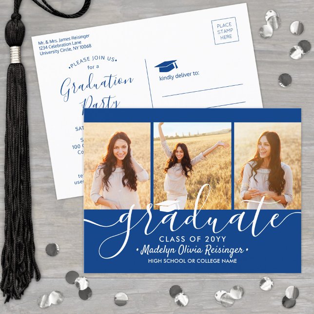 Postal De Invitación Partido de Graduación Modern Royal Blue & White 3  (Subido por el creador)