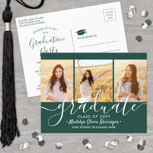Postal De Invitación Partido de Graduación Moderno Verde Oscuro y Blanc