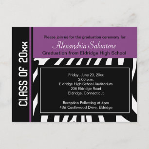 Postal De Invitación Partido de Graduación Postcard Zebra Stripe Violet