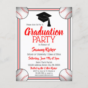 Postal De Invitación Partido de Graduación Roja y Negra del Béisbol