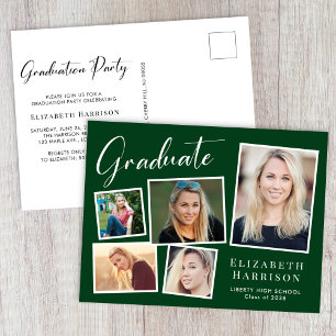 Postal De Invitación Partido de Graduación Verde de Collage de fotos Mo