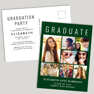 Postal De Invitación Partido de Graduación Verde de Collage de fotos Mo