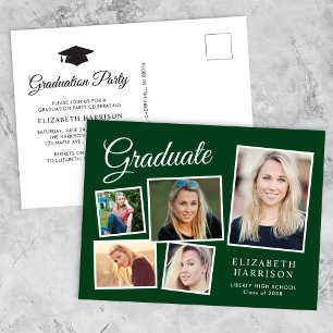 Postal De Invitación Partido de Graduación Verde de Collage de fotos Mo