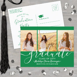 Postal De Invitación Partido de Graduación Verde Moderno y Blanco 3 Fot