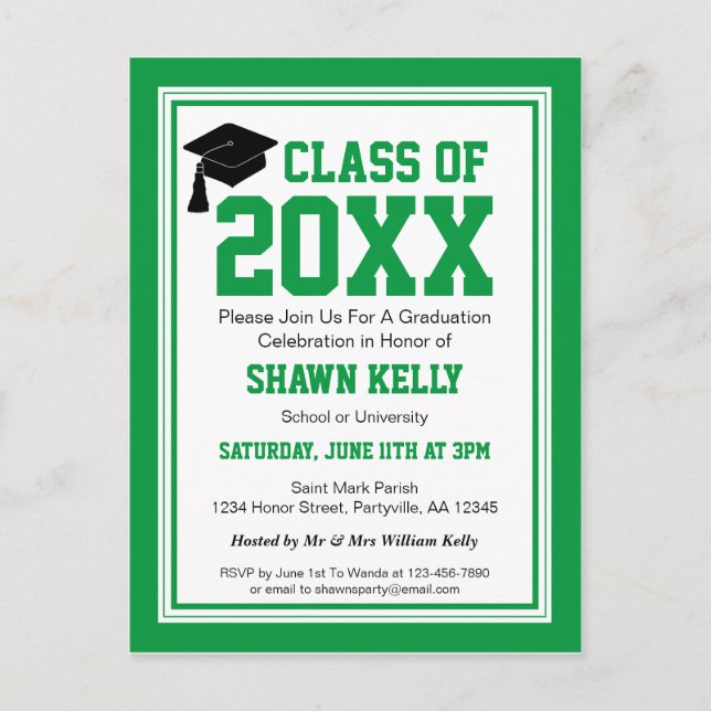 Postal De Invitación Partido de Graduación Verde y Blanco (Anverso)