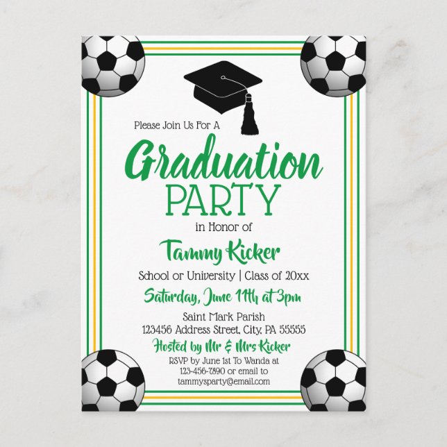Postal De Invitación Partido de Graduación Verde y Oro del Fútbol (Anverso)