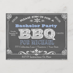 Postal De Invitación Partido del bachiller BBQ Valkboard vintage