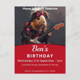 Postal De Invitación Partido del cumpleaños del cerdo de Guinea Rock n