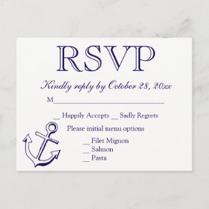 Postal De Invitación Partido Nautical RSVP Navy Blue Anchor Wedding