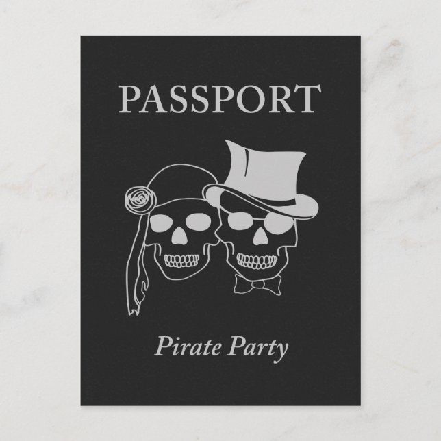 Postal De Invitación pasaporte a una fiesta pirata (Anverso)