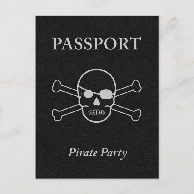 Postal De Invitación pasaporte de la fiesta pirata (Anverso)