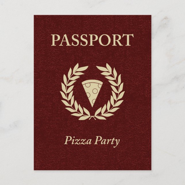 Postal De Invitación pasaporte fiesta de pizza (Anverso)