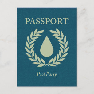 Postal De Invitación pasaporte fiesta de pool