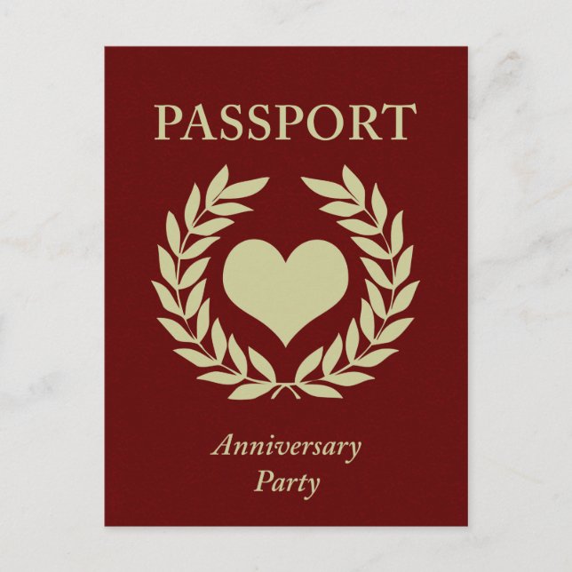 Postal De Invitación pasaporte para fiesta de aniversario (Anverso)